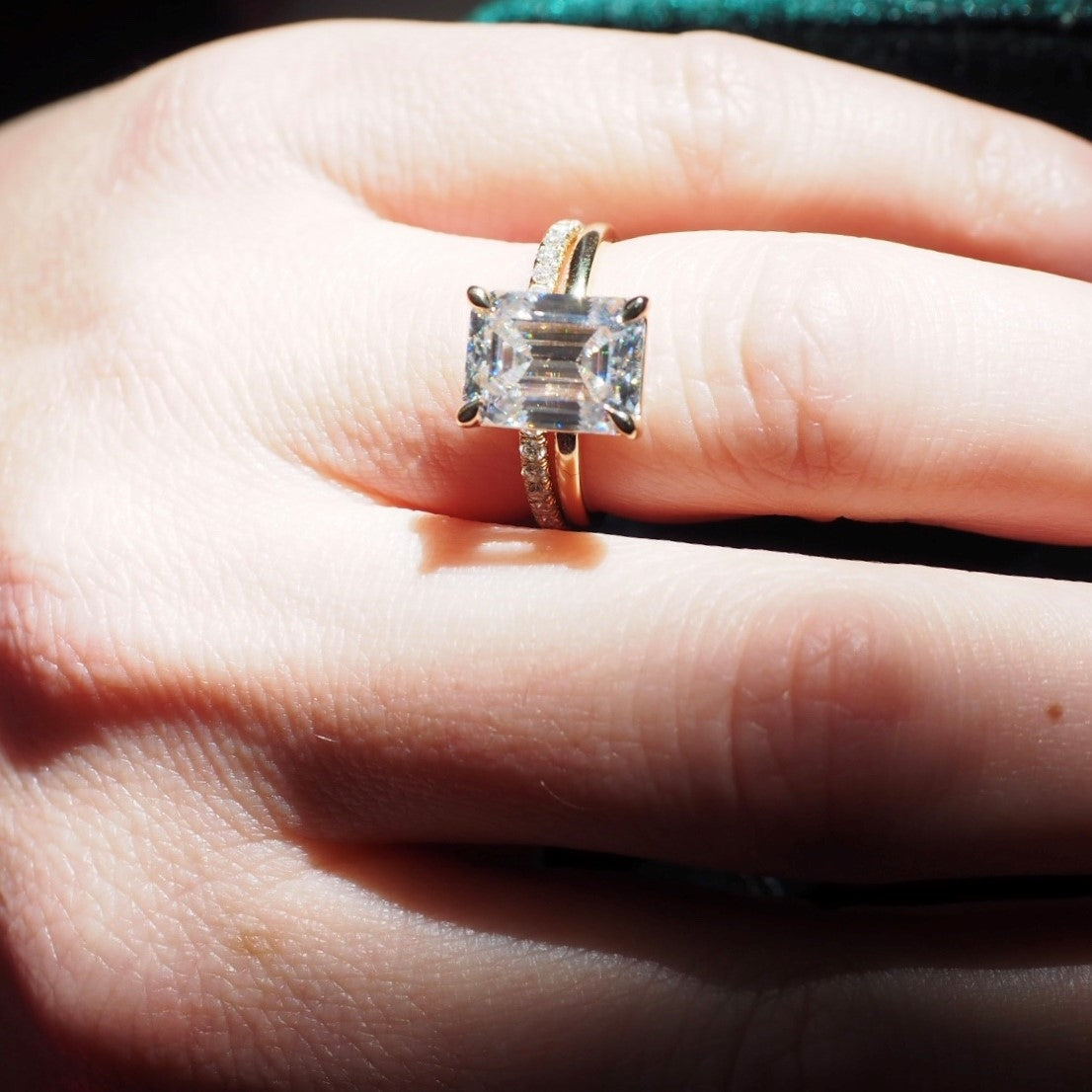 3.70 Carats Emerald Shape Moissanite Solitaire Engagement Ring