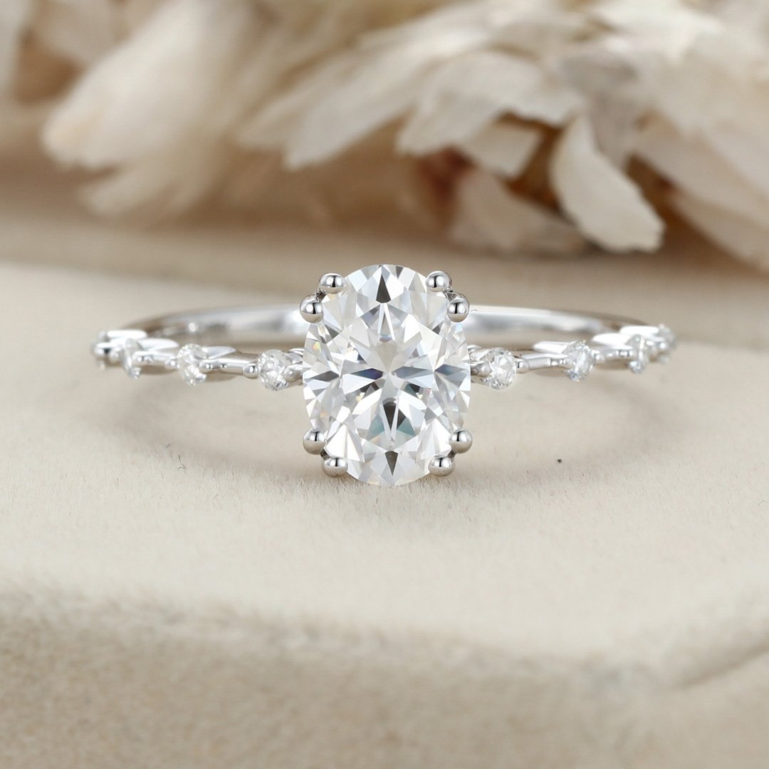 1.50 Carats Oval Shape Moissanite dainty Engagement Ring