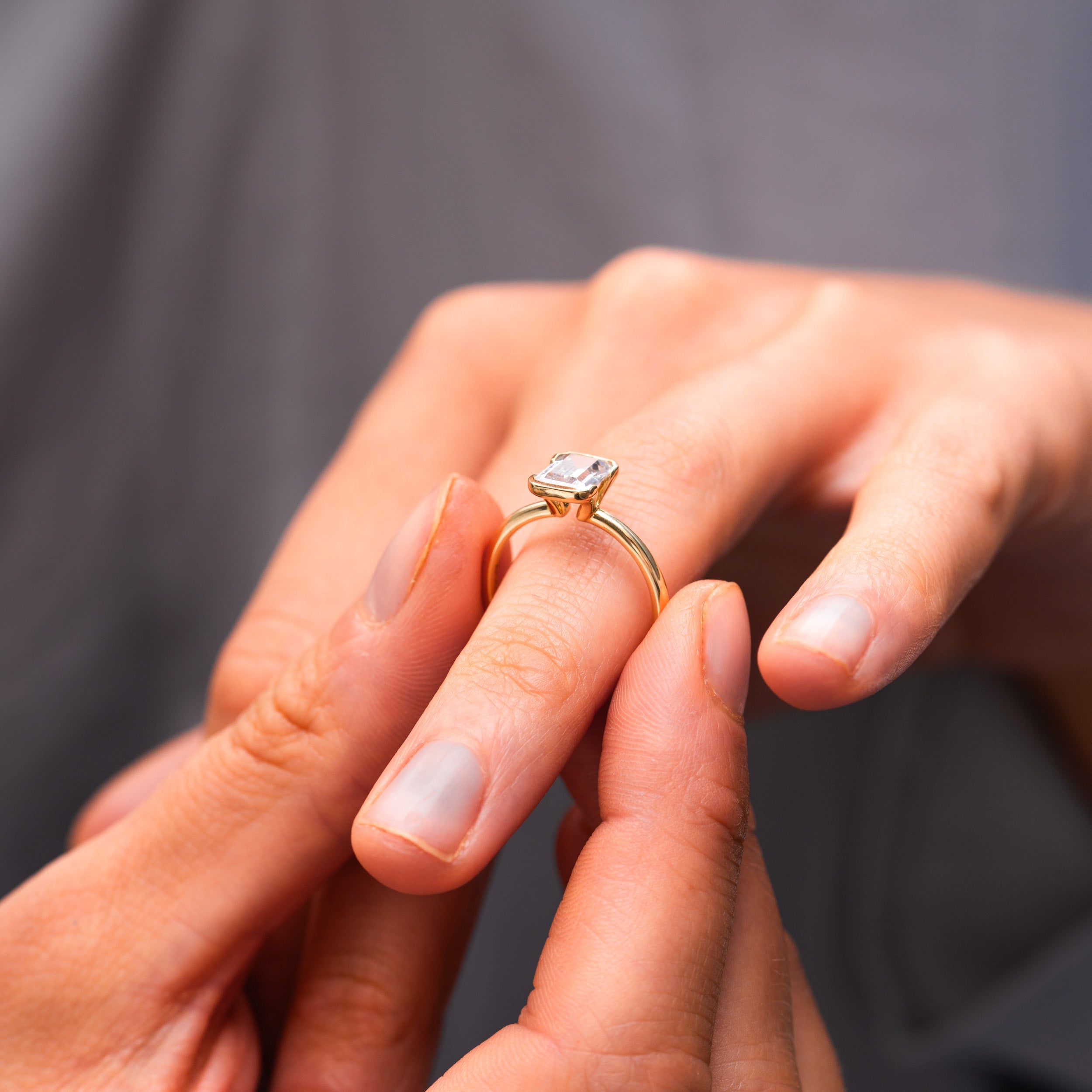 1.0 Carats Emerald Shape Moissanite Solitaire Engagement Ring