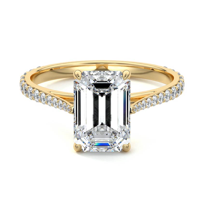 4.50 Carats Lab Grown Diamond Emerald Shape E-VS1 Pave Setting Engagement Ring