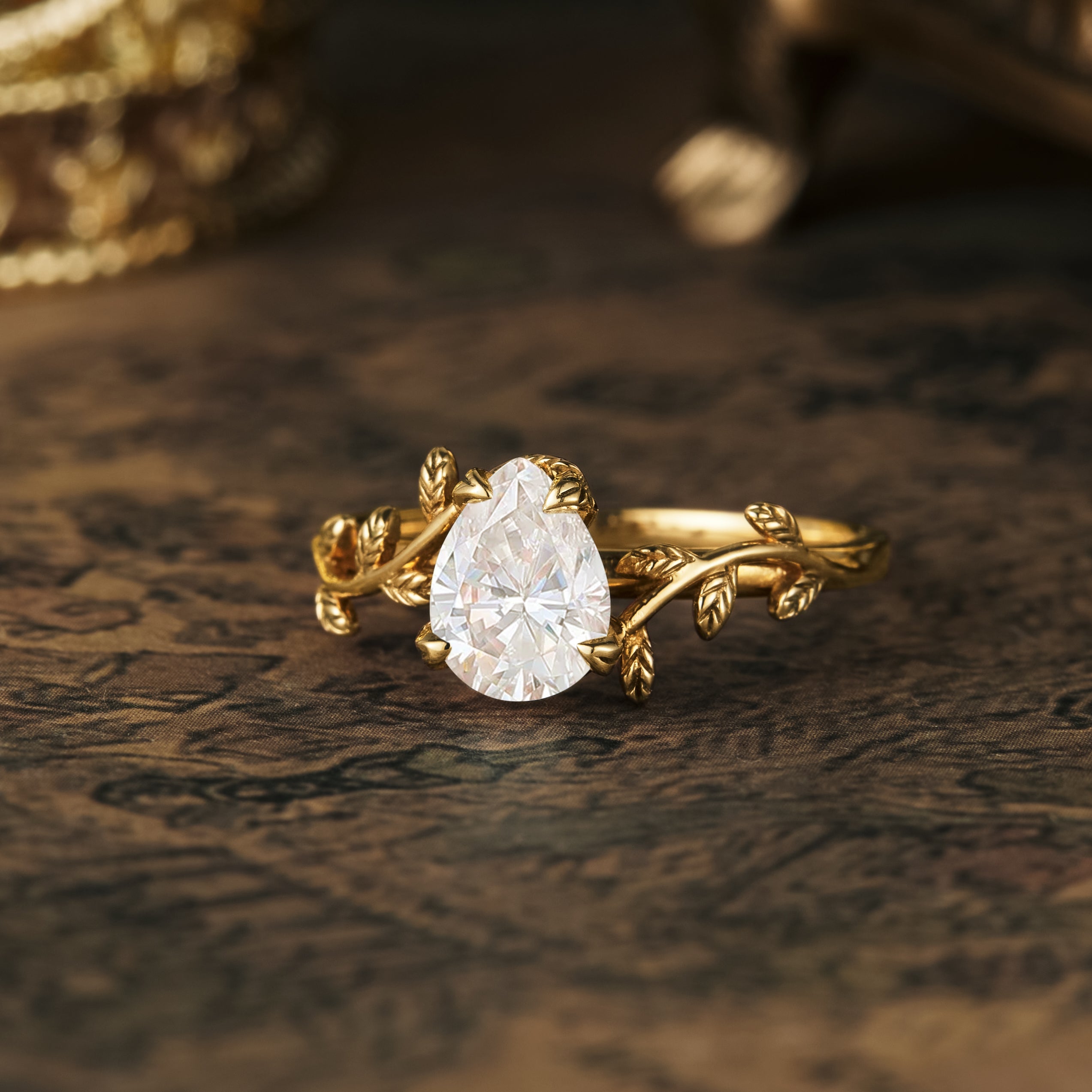 1.25 Carat Lab Grown Diamond Pear Shape E-VS1 Vintage Engagement Ring