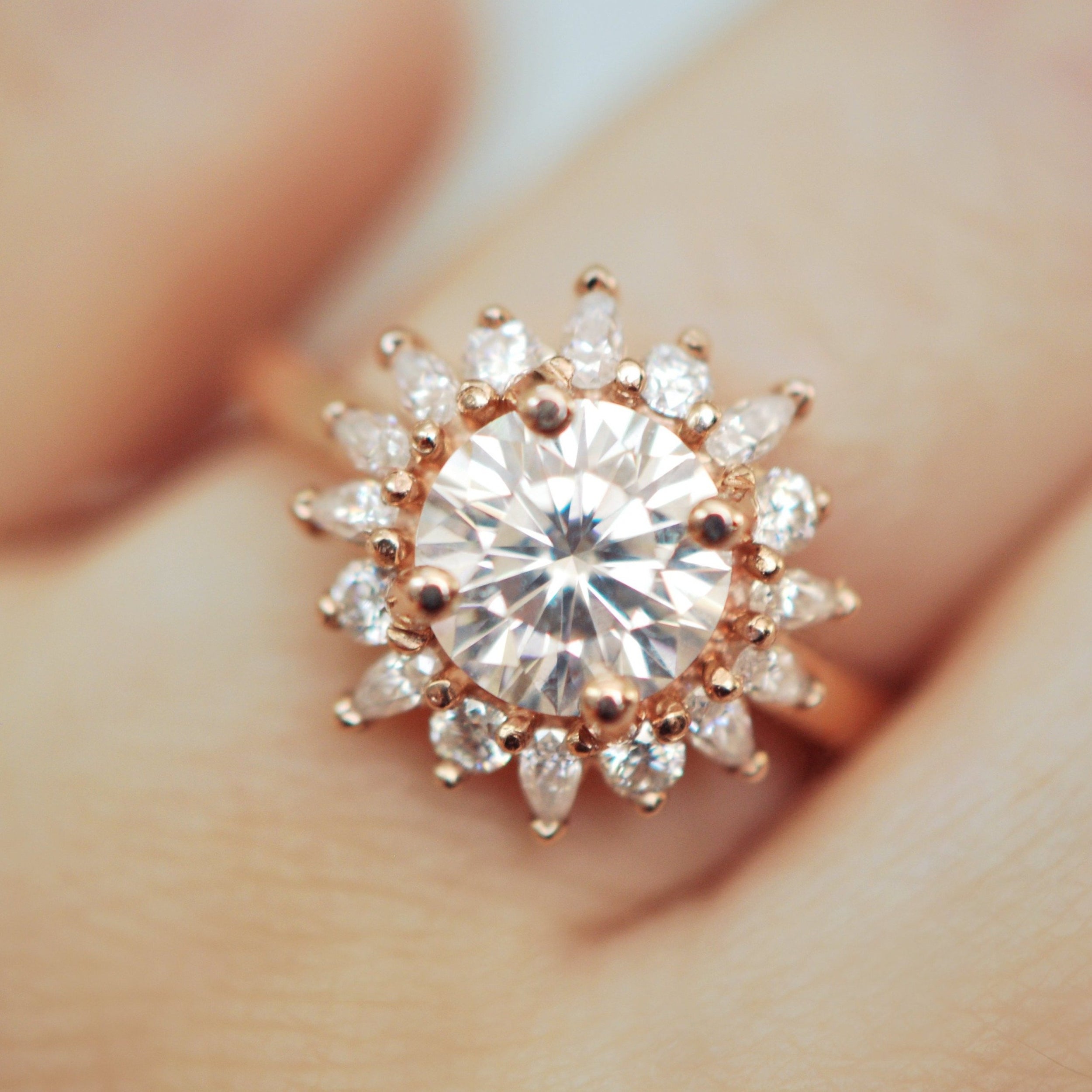 1.50 Carats Round Shape Moissanite Halo Engagement Ring