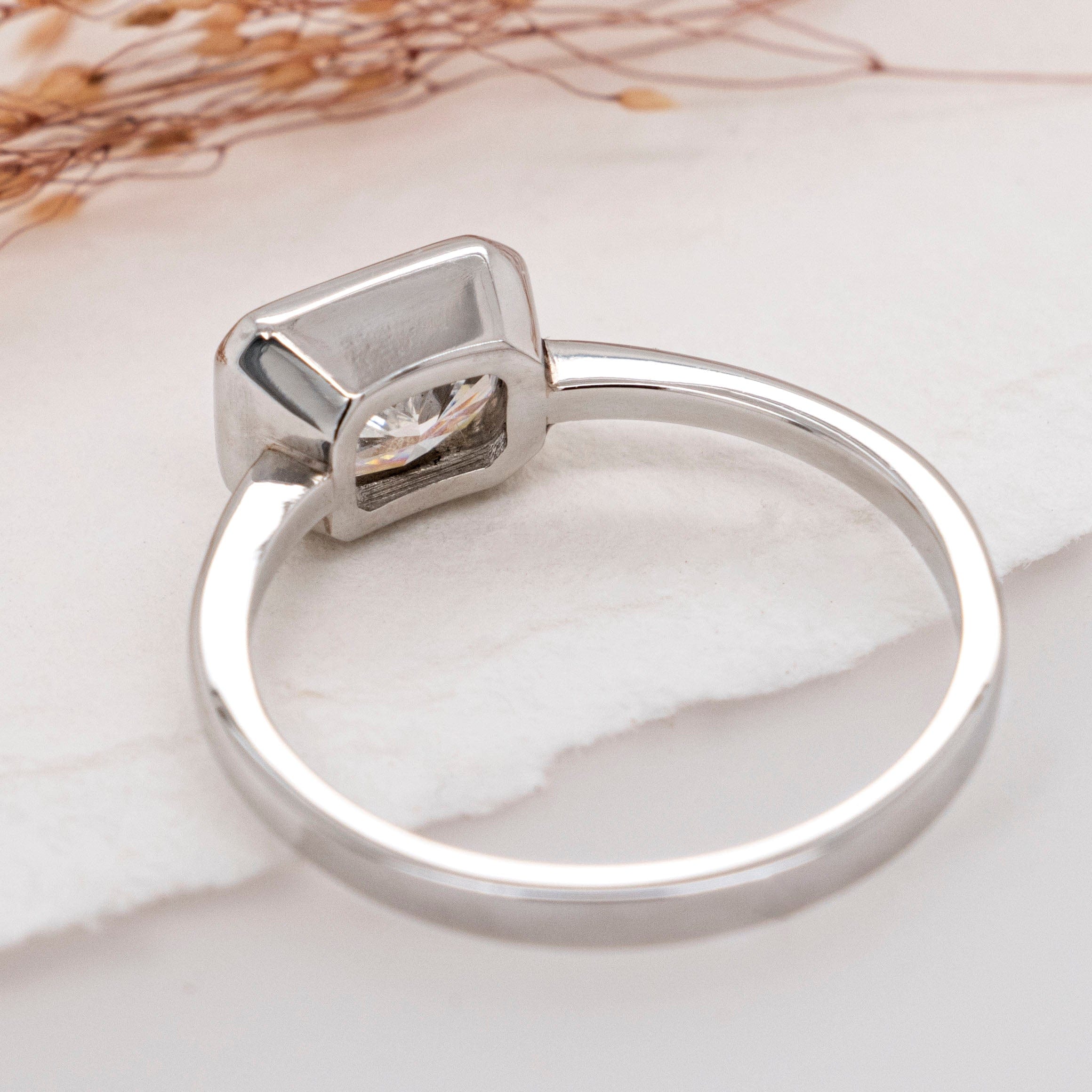 1.0 Carats East-West Radiant Shape Moissanite Solitaire Engagement Ring