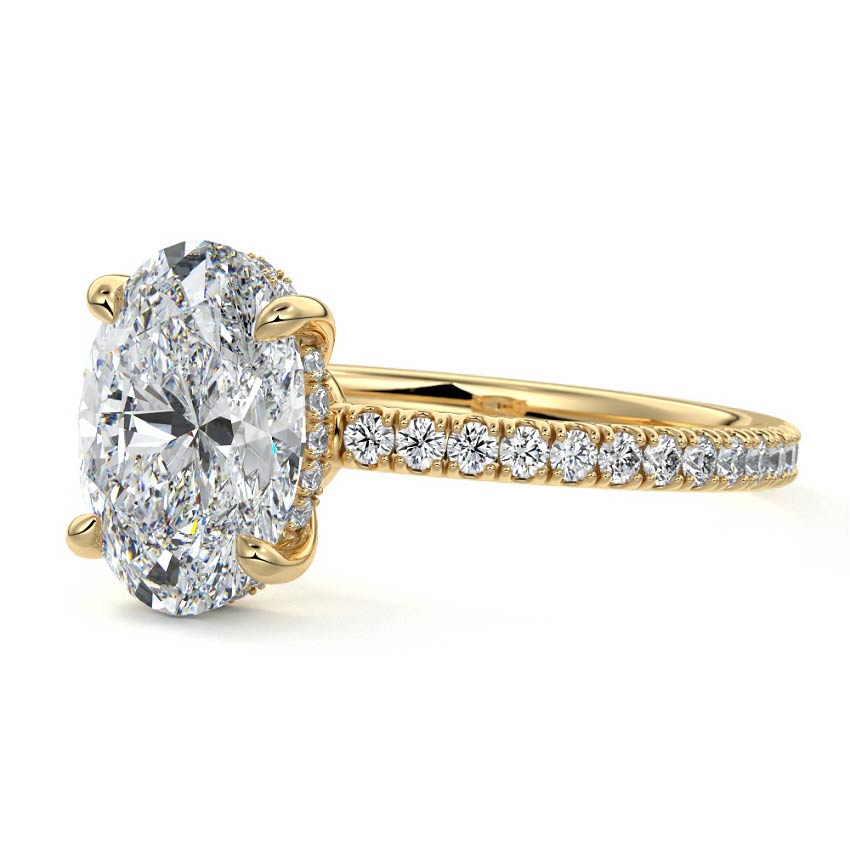 3.0 Carats Lab Grown Diamond Oval Shape E-VS1 Hidden Halo & Pave Engagement Ring