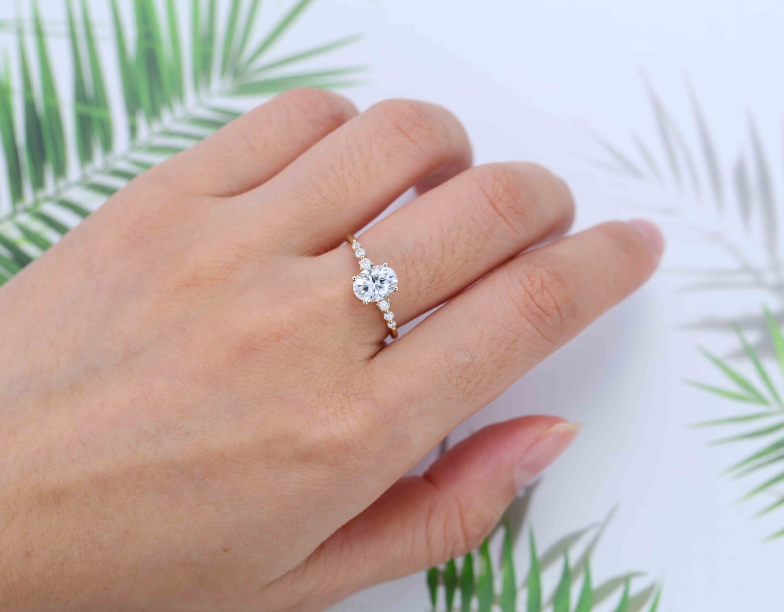 1.50 Carats Oval Shape Moissanite Seven Stone Engagement Ring
