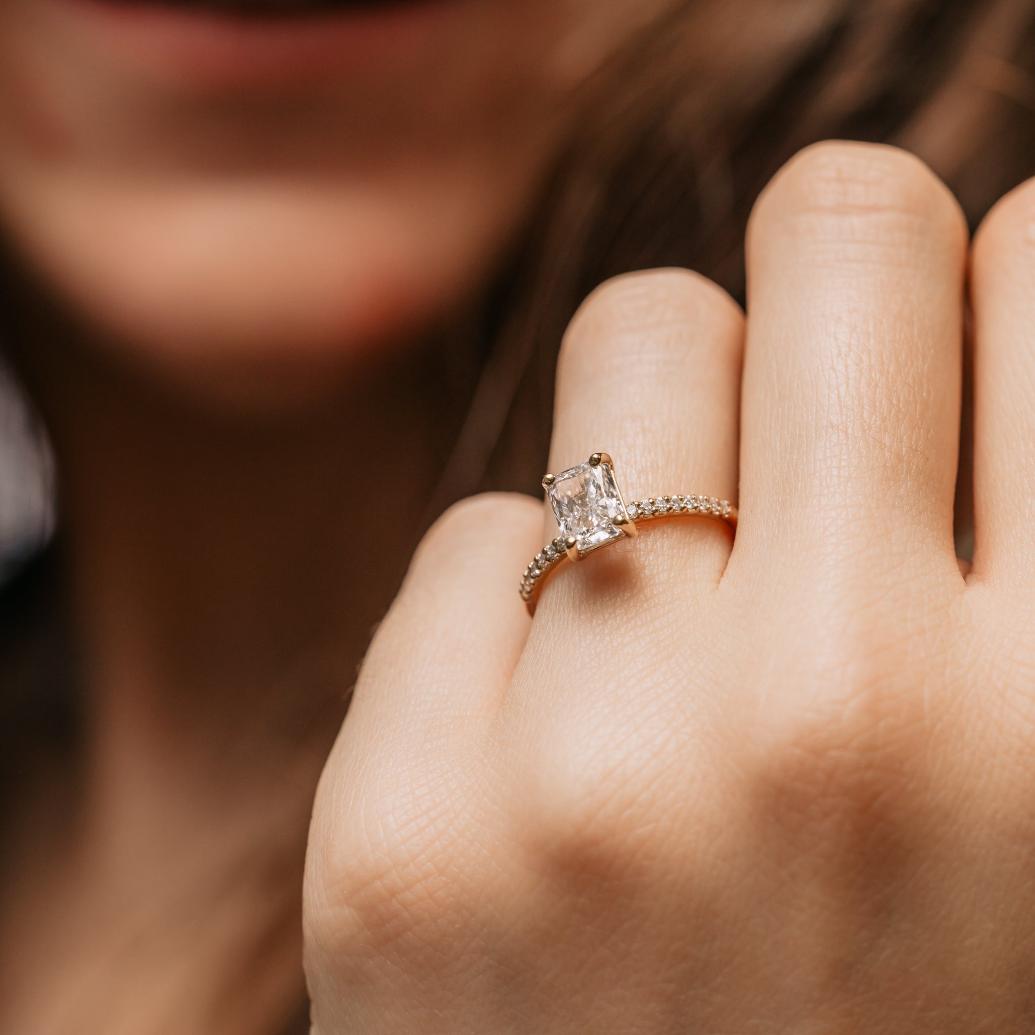 1.15 Carats Radiant Shape Moissanite Pave Engagement Ring