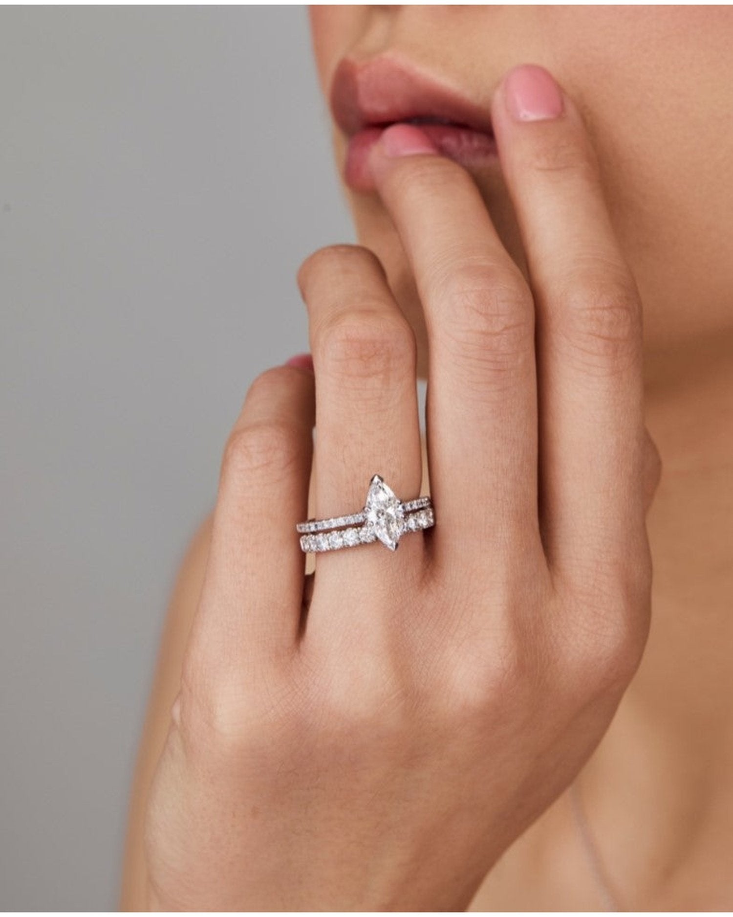 1.50 Carats Marquise Shape Moissanite Pave Engagement Ring