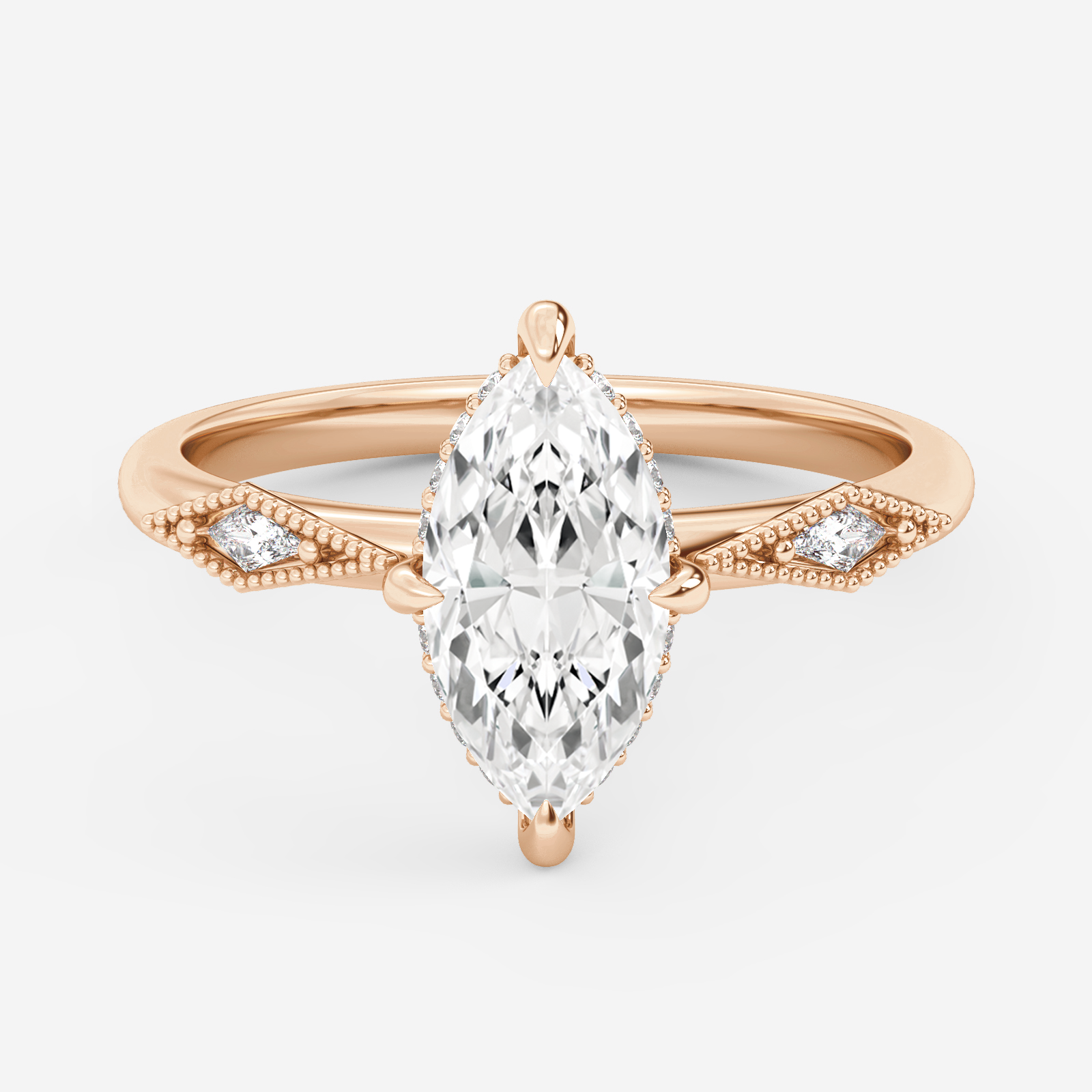 1.25 Carats Marquise Shape Moissanite Vintage Hidden Halo Engagement Ring