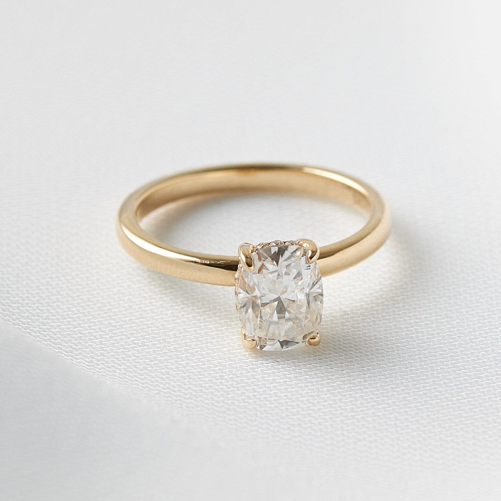 1.25 Carats Elongated Cushion Shape Moissanite Hidden Halo Engagement Ring