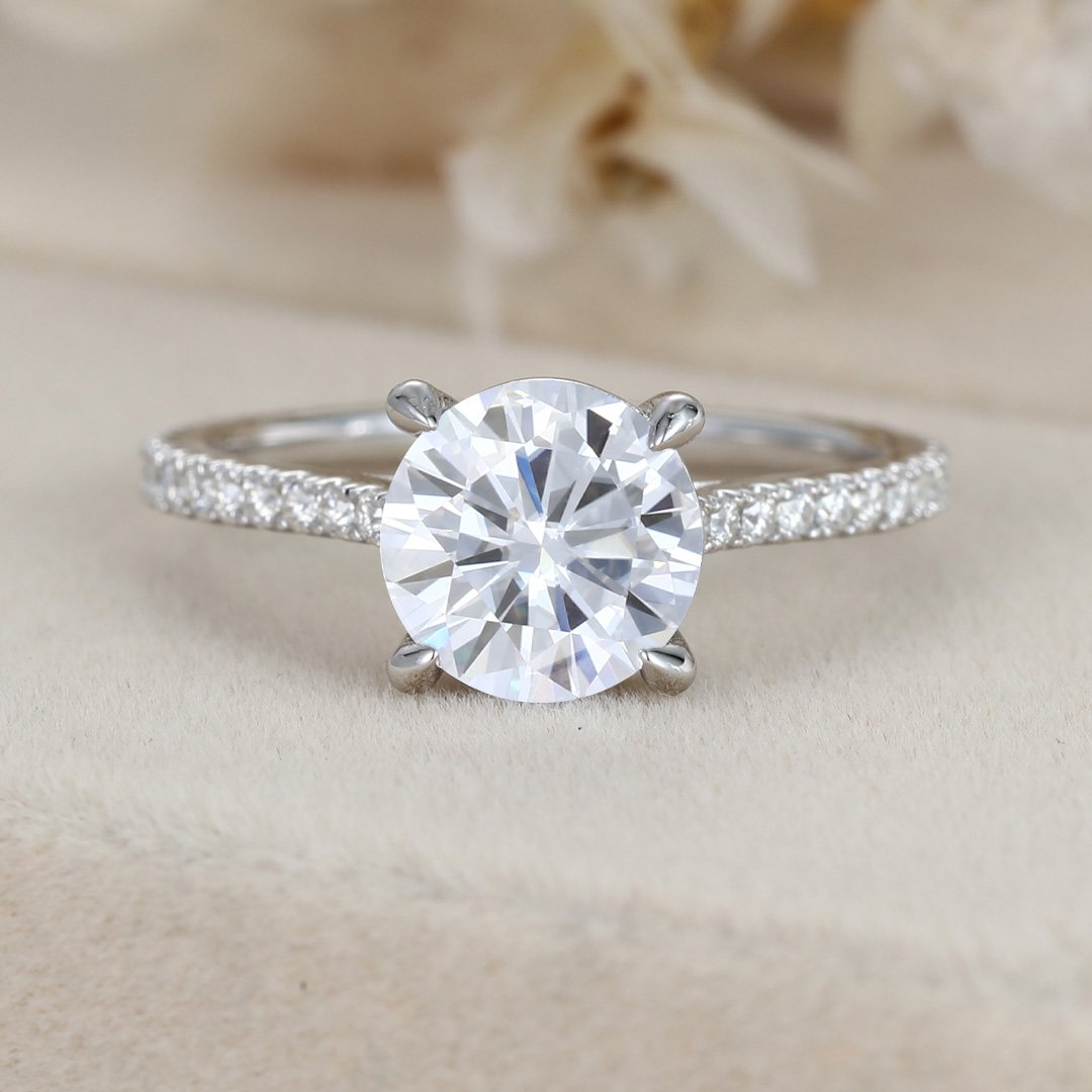 1.02.0 Carats Round Shape Moissanite Pave Engagement Ring