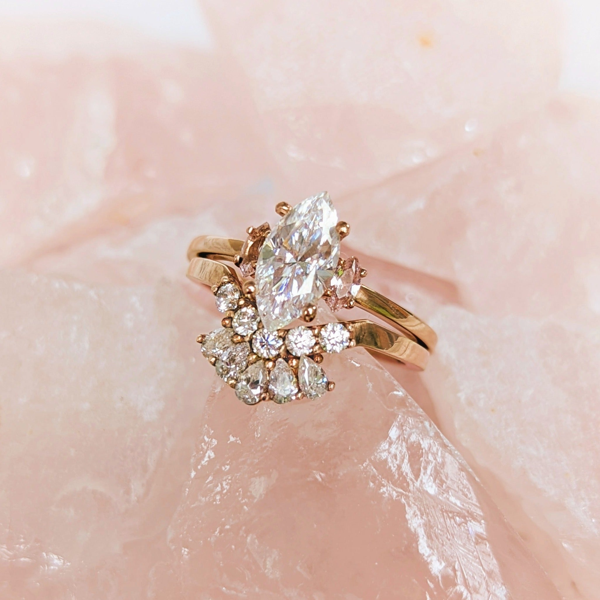0.25 Carats Moissanite Round & Pear Shape Vintage Wedding Band