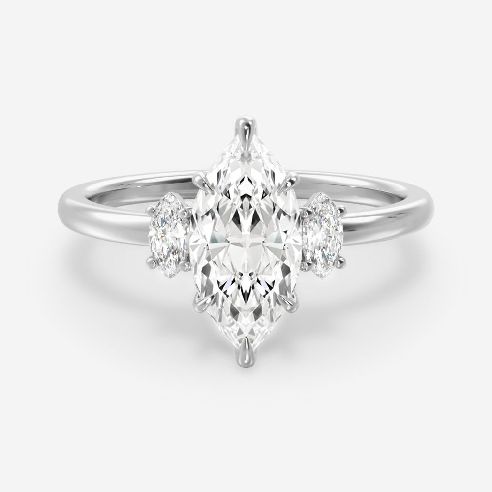 1.0 Carats Marquise Shape Moissanite Three Stone Engagement Ring