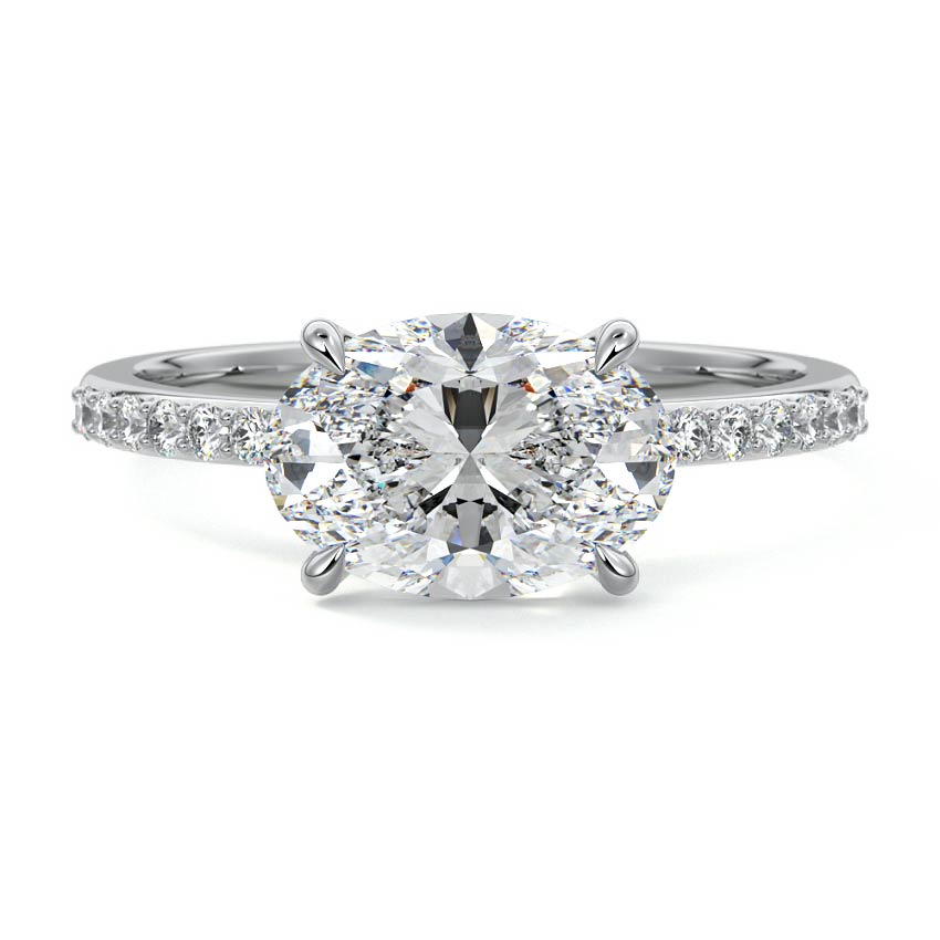 3.50 Carats Lab Grown Diamond East - West Oval Shape E-VS1 Pave Setting Engagement Ring