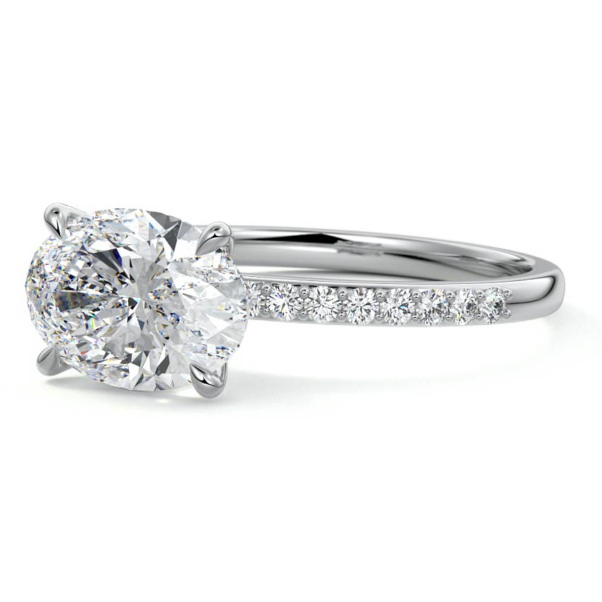 3.50 Carats Lab Grown Diamond East - West Oval Shape E-VS1 Pave Setting Engagement Ring