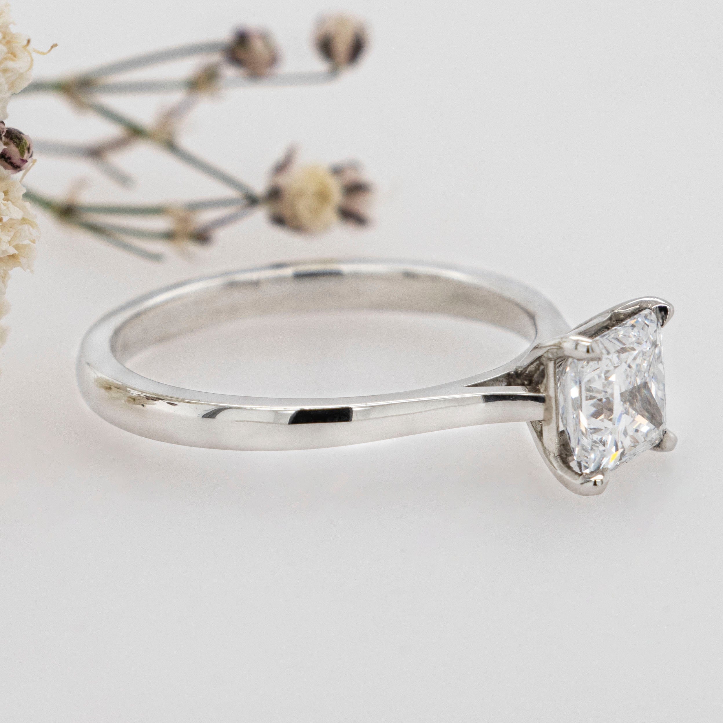 1.05 Carats Princess Shape Moissanite Solitaire Engagement Ring
