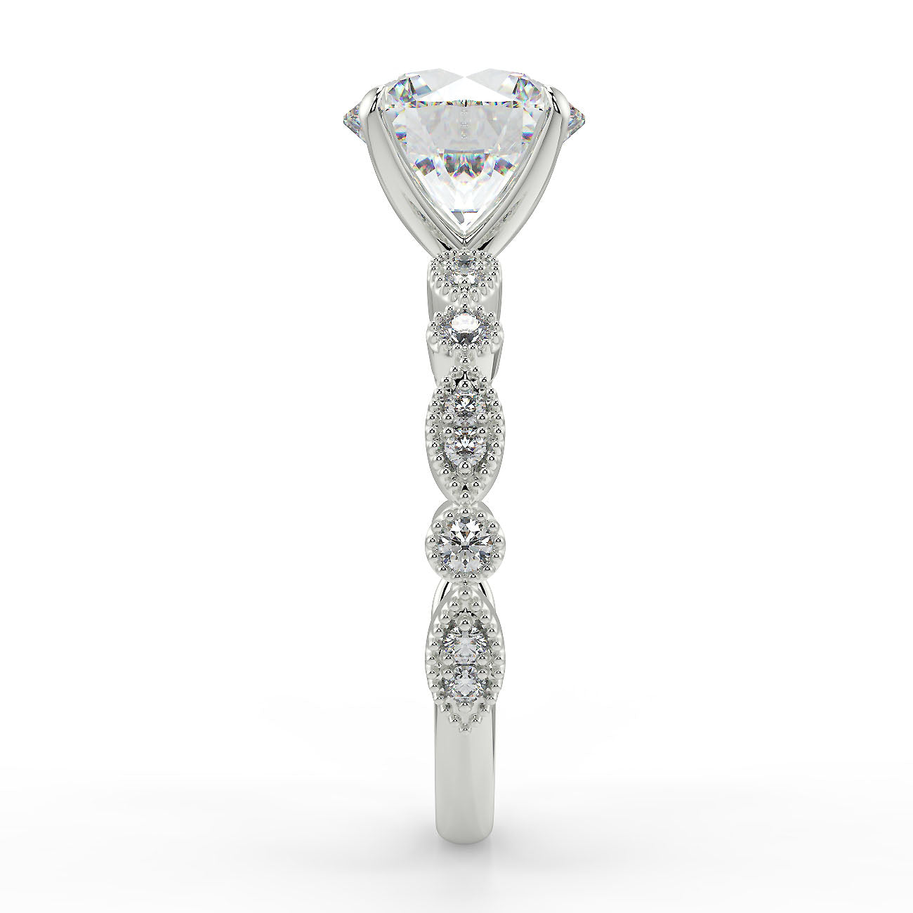 2.0 Carats Round Shape Moissanite Pave Engagement Ring