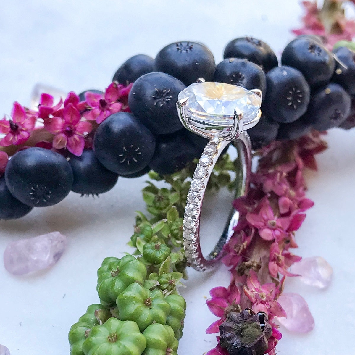2.70 Carats Oval Shape Moissanite Hidden Halo & Pave Engagement Ring