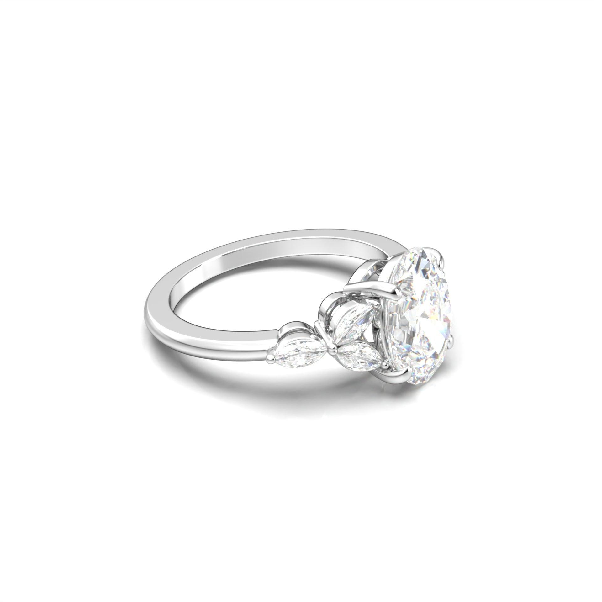 2.0 Carats Oval Moissanite Cluster Engagement Ring
