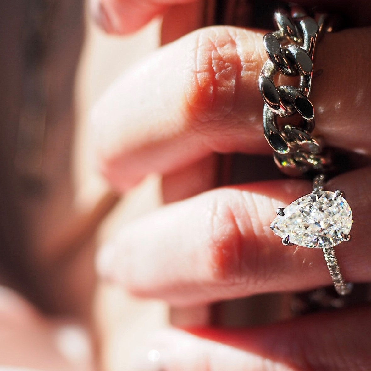3.30 Carats Pear Shape Moissanite Pave Engagement Ring