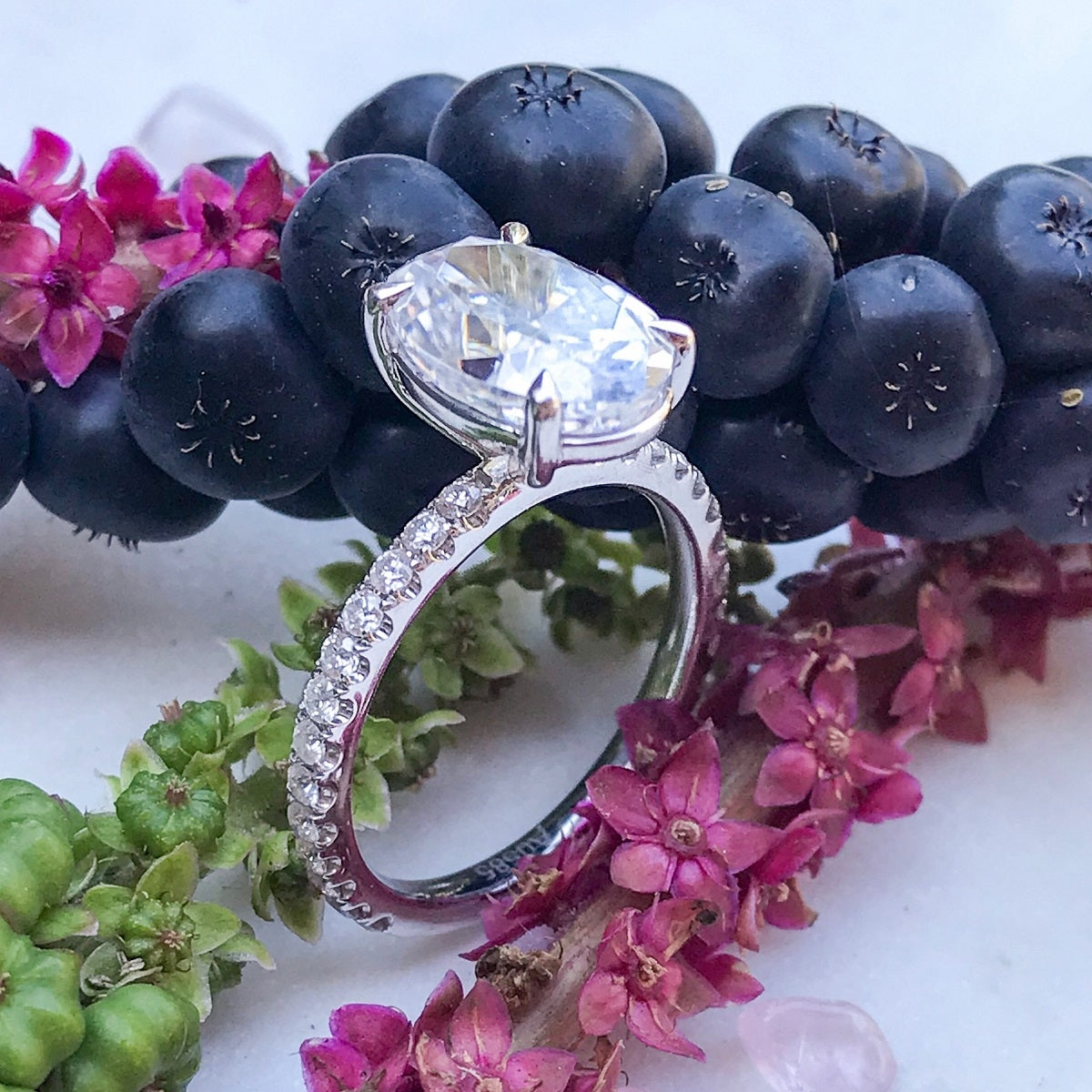 2.70 Carats Oval Shape Moissanite Hidden Halo & Pave Engagement Ring