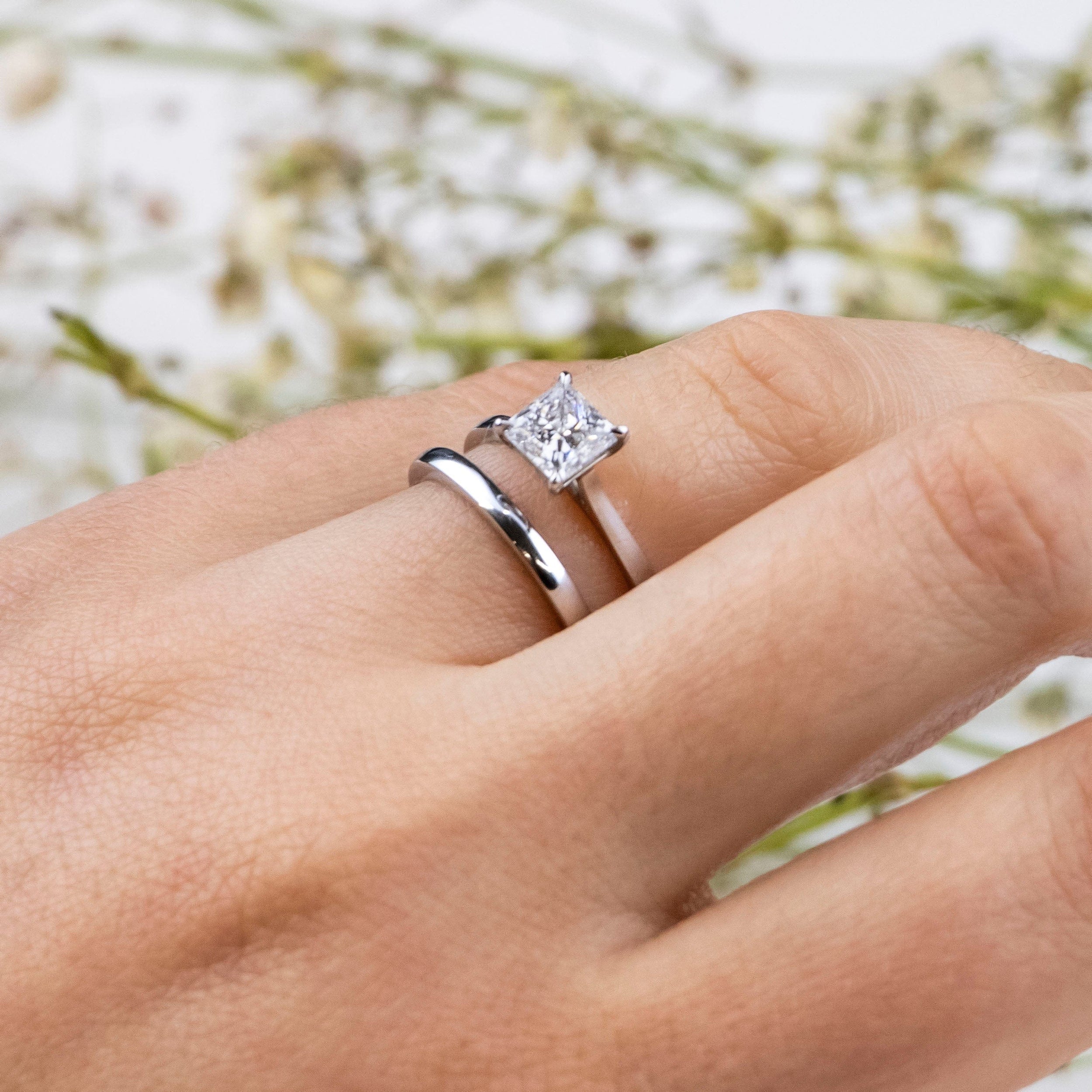 1.05 Carats Princess Shape Moissanite Solitaire Engagement Ring