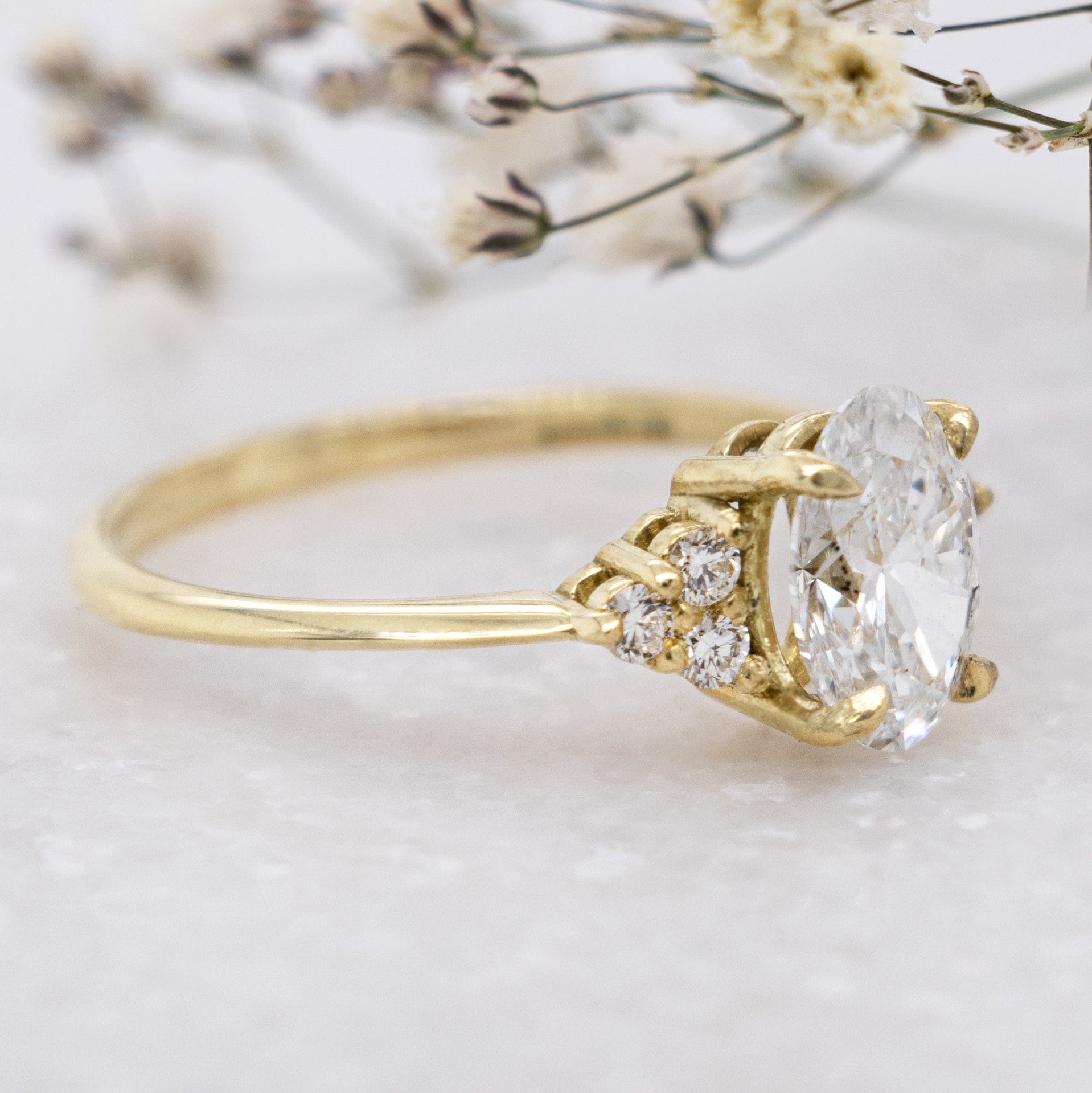 1.0 Carats Oval Shape Moissanite Cluster Engagement Ring