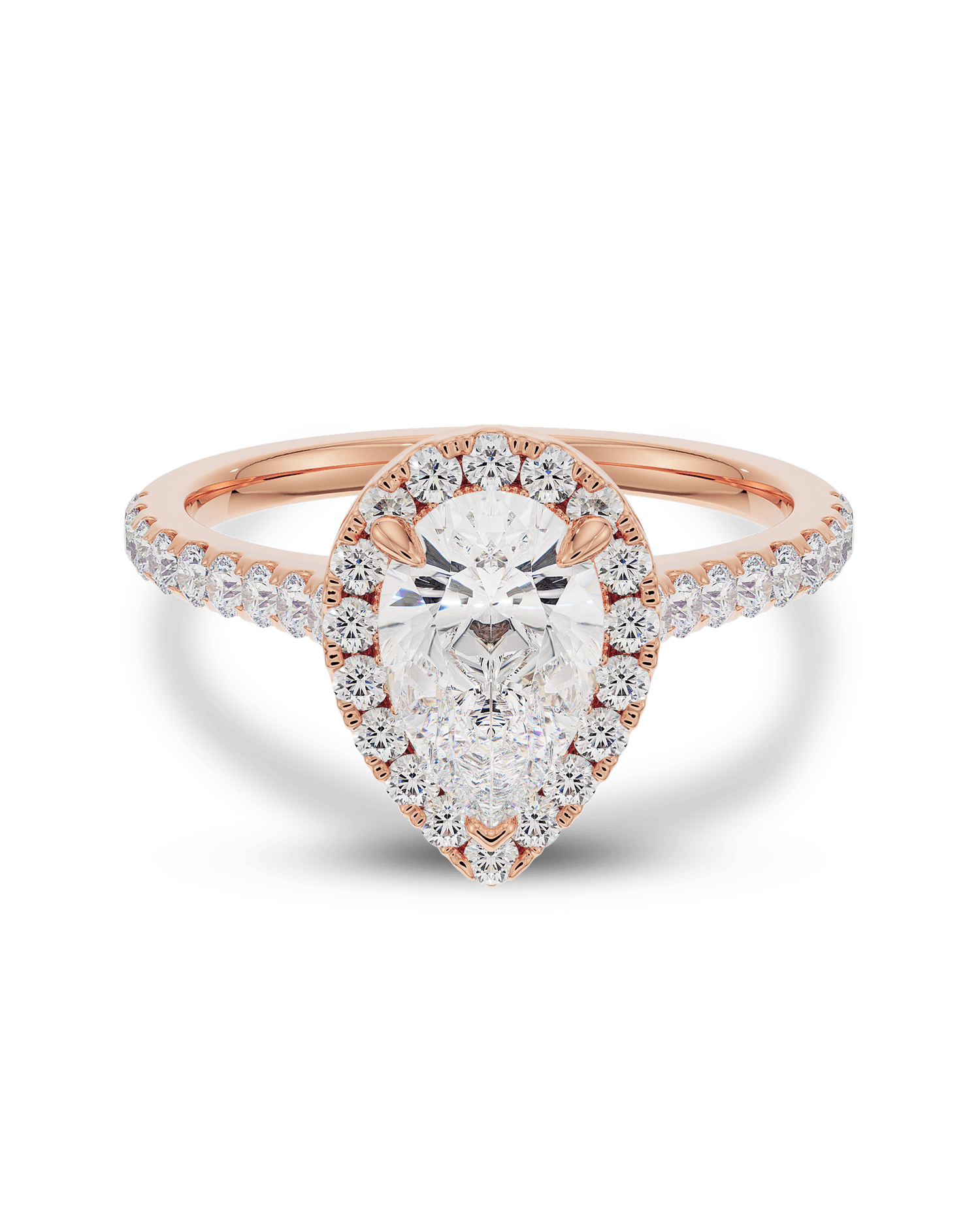 1.50 Carats Pear Shape Moissanite Halo & Pave Engagement Ring