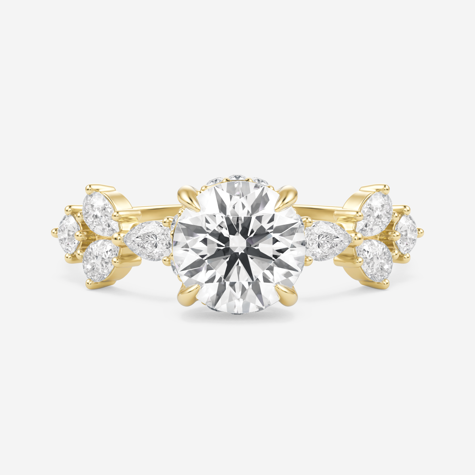 1.0 Carats Round Shape Moissanite Hidden Halo Engagement Ring