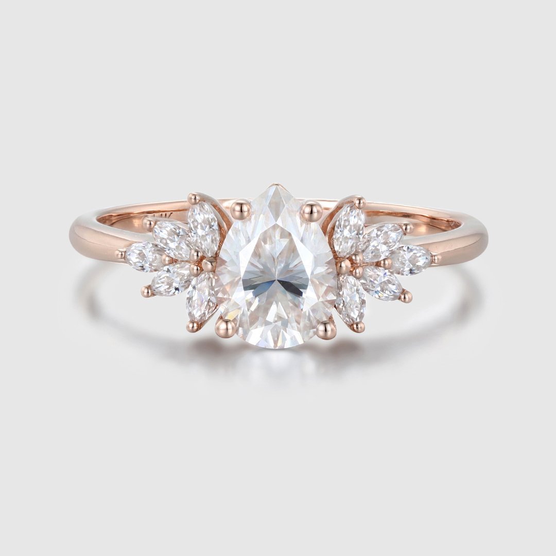 1.50 Carats Pear Shape Moissanite Cluster Engagement Ring