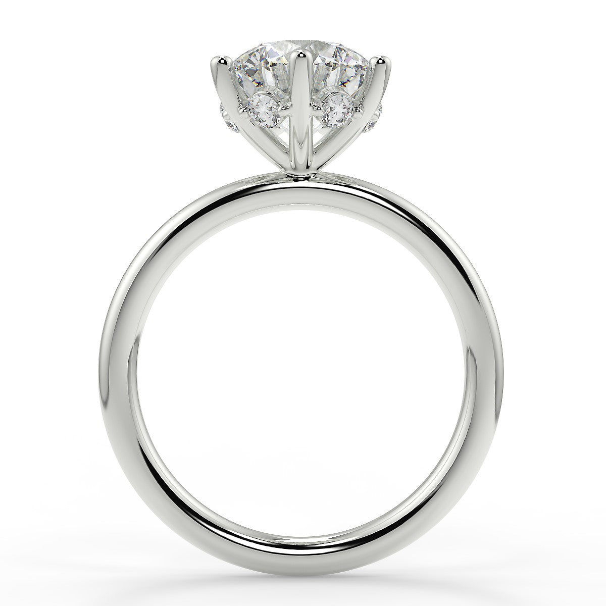 2.0 Carats Round Shape Moissanite Hidden Halo Engagement Ring