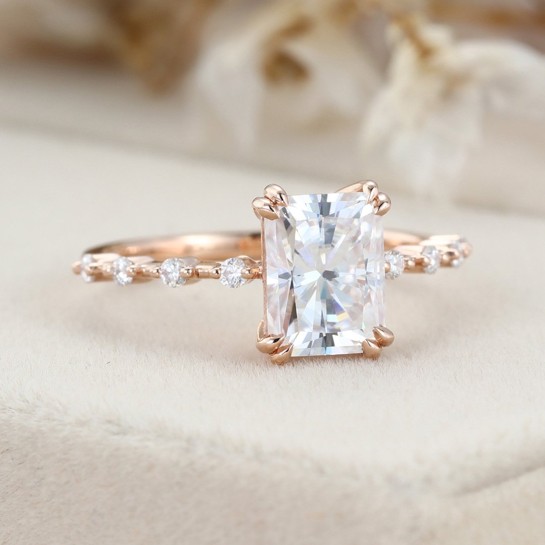 1.80 Carats Radiant Shape Moissanite Dainty Engagement Ring
