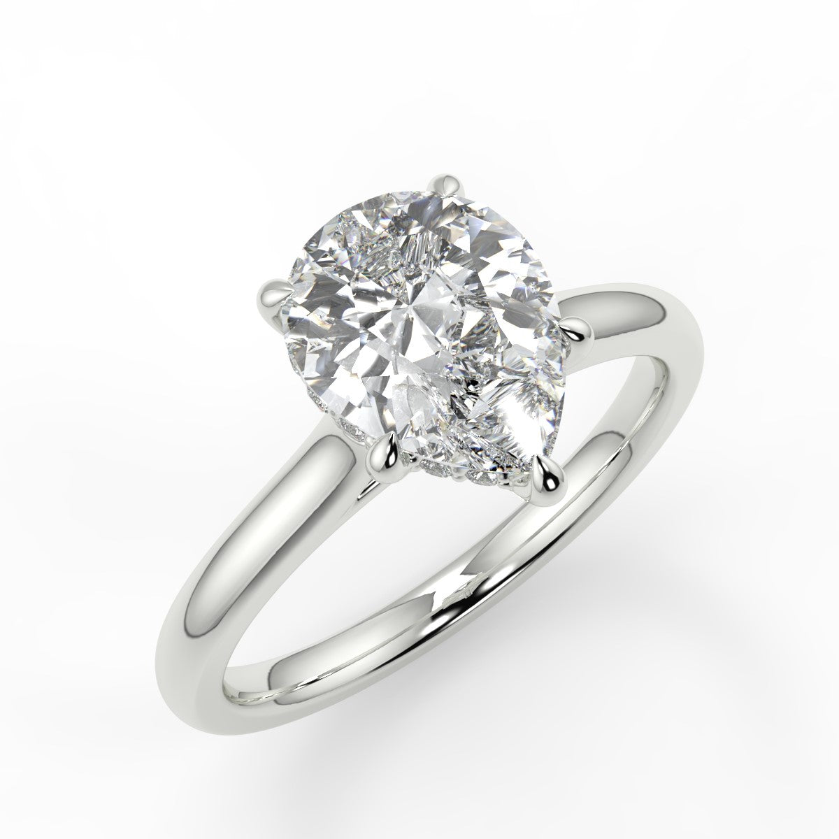 1.20 Carats Pear Shape Moissanite Hidden Halo Engagement Ring