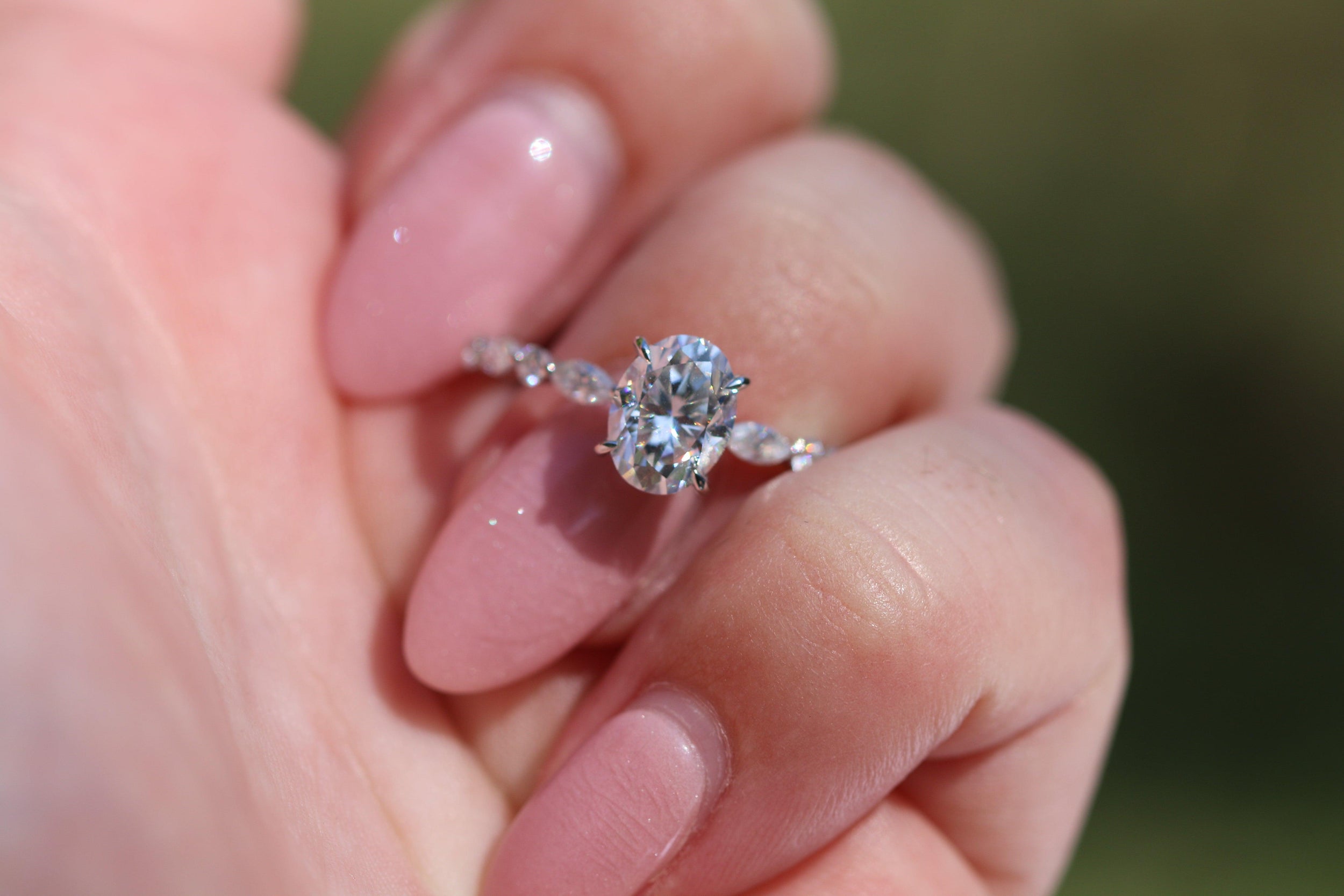 1.0 Carats Oval Shape Moissanite Pave Engagement Ring