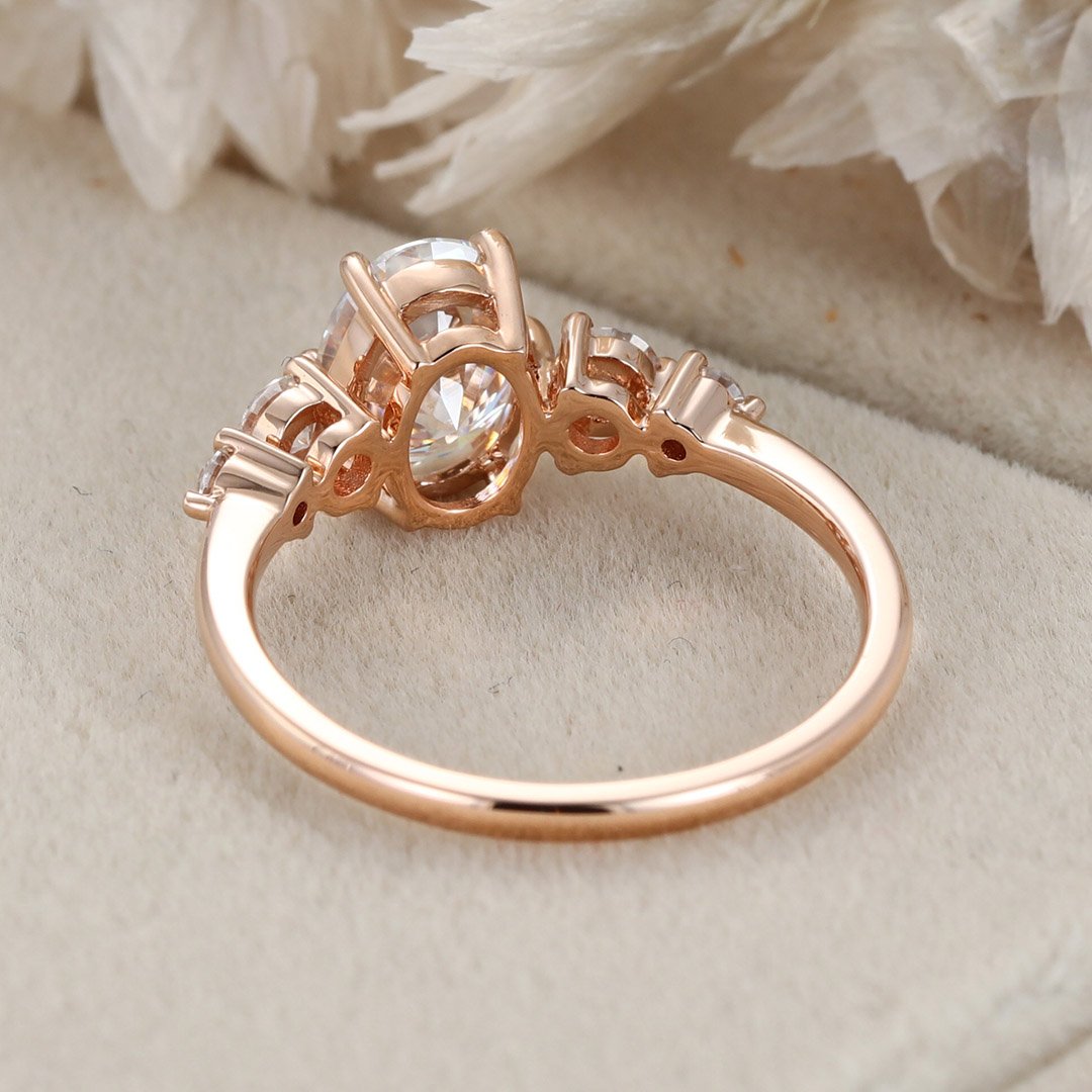 1.50 Carats Oval Shape Moissanite Five Stone Engagement Ring