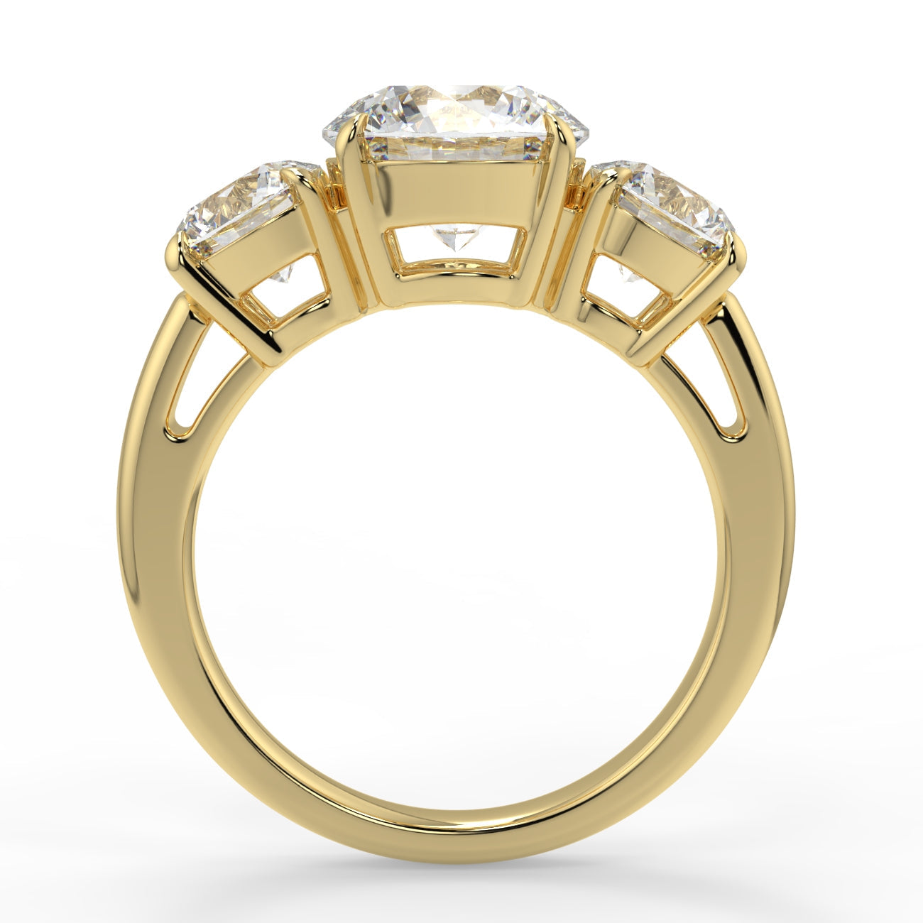 0.75 Carats Round Shape Moissanite Three Stone Engagement Ring