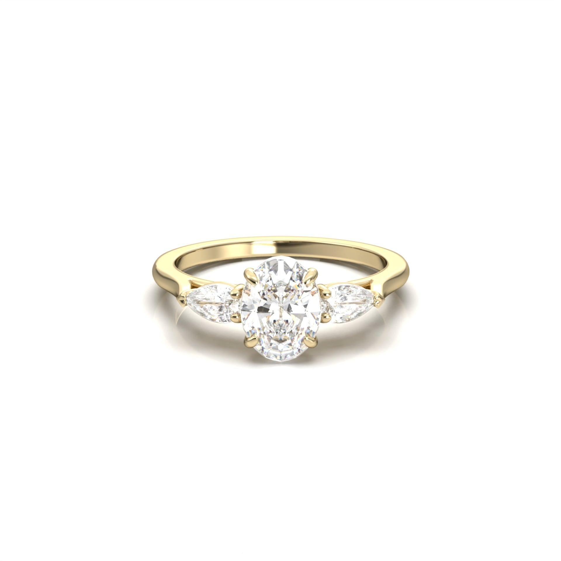 1.50 Carats Oval Shape Moissanite Three Stone Engagement Ring