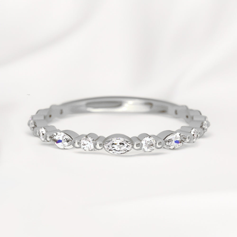 0.15 Carats Moissanite Round & Pear Shape Floating Wedding Band