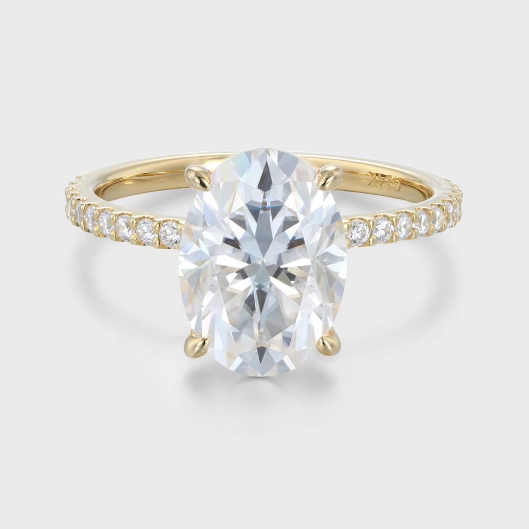 3.50 Carats Oval Shape Moissanite Hidden Halo & Pave Engagement Ring