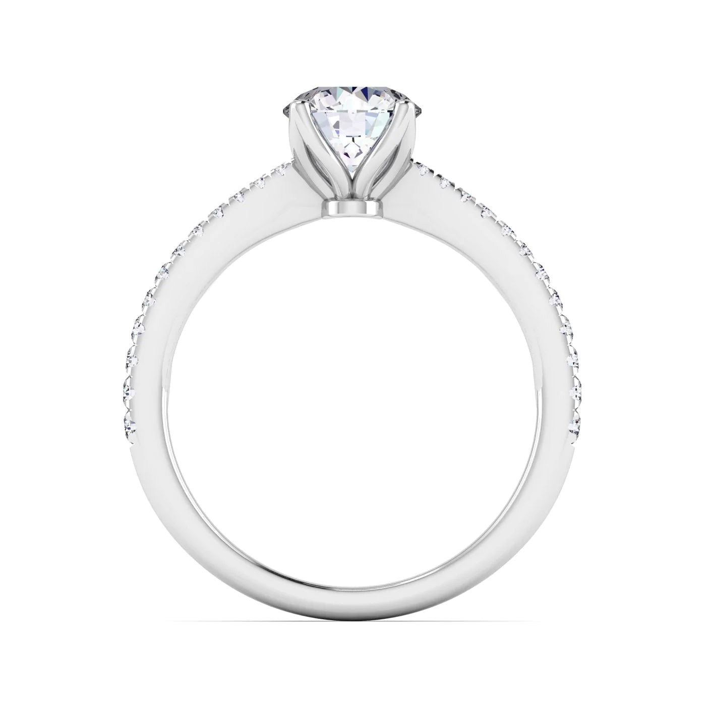 0.96 Carats Round Shape Moissanite Pave Engagement Ring