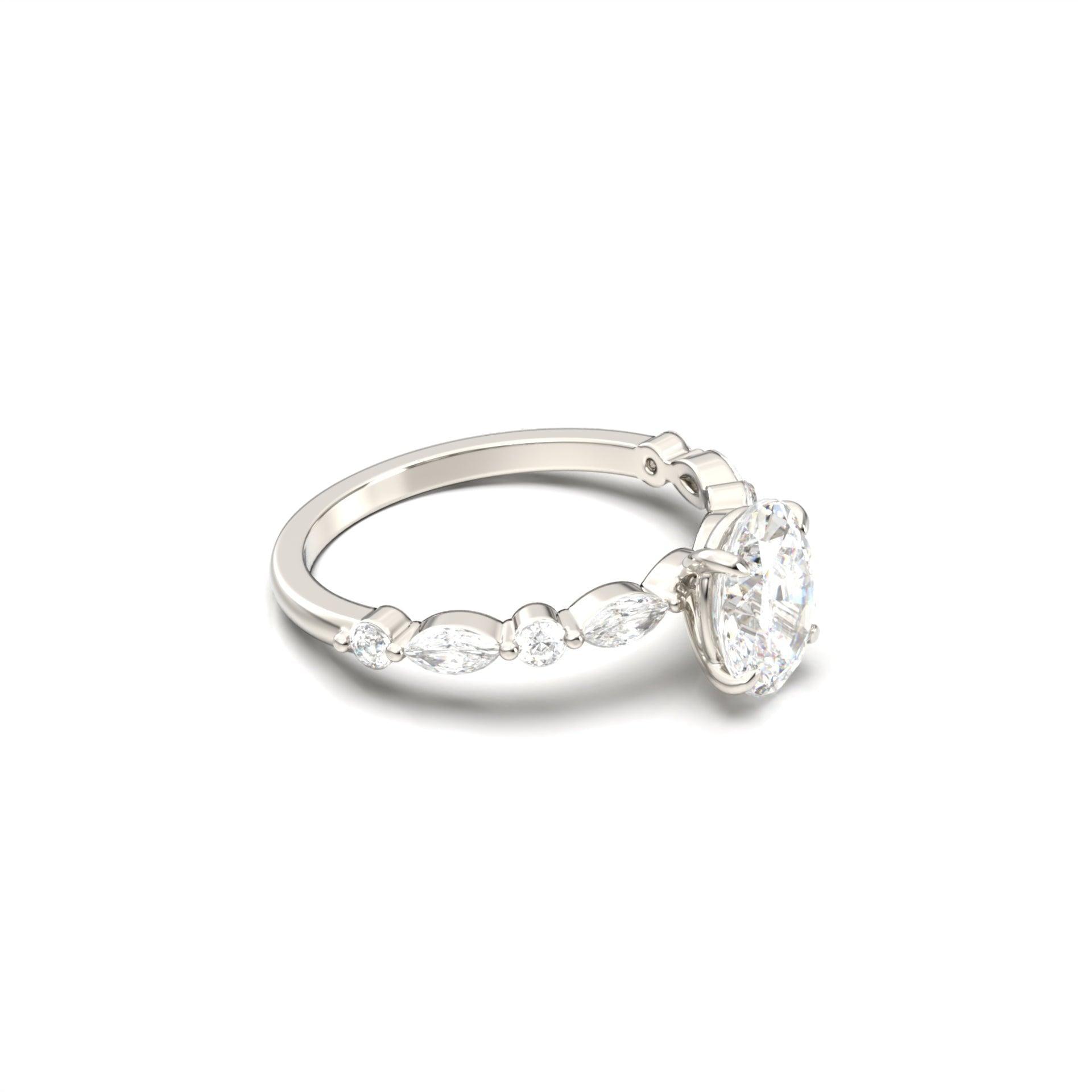 1.0 Carats Oval Shape Moissanite Pave Engagement Ring