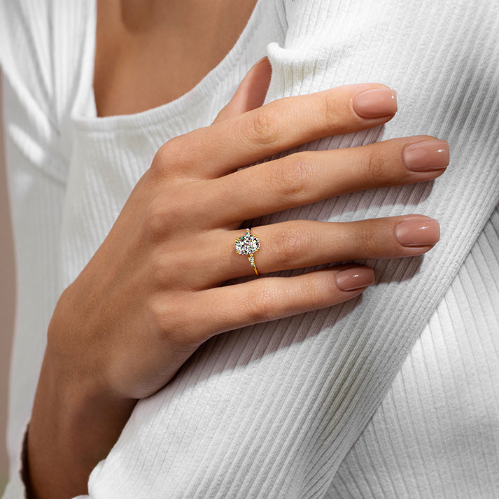 1.0 Carats Lab Grown Diamond Cushion Shape F-VS1 Pave Engagement Ring