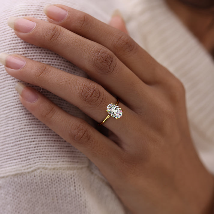 2.50 Carats Lab Grown Diamond Oval Shape E-VS1 Hidden Halo Engagement Ring