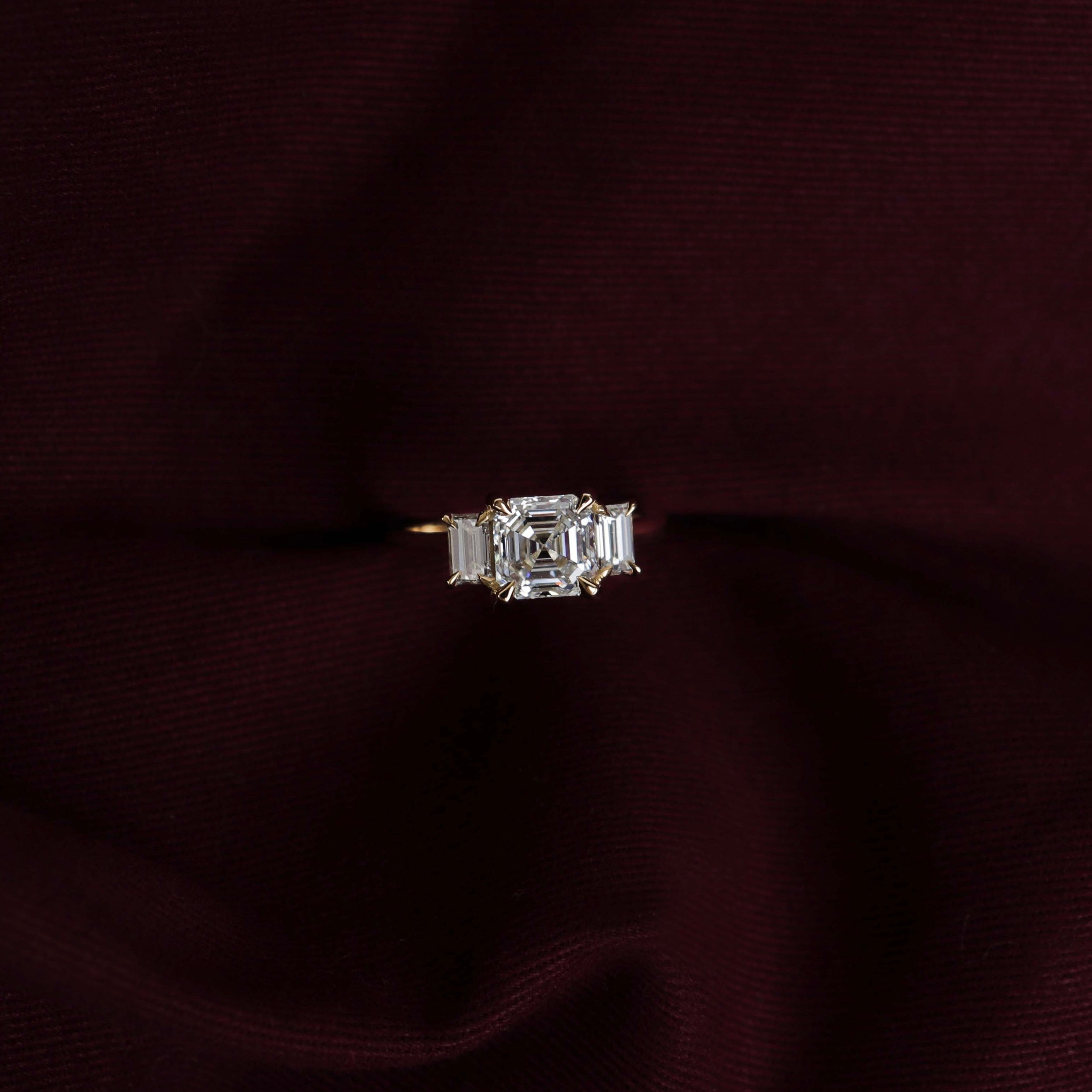 1.0 Carats Asscher Shape Moissanite Three Stone Engagement Ring