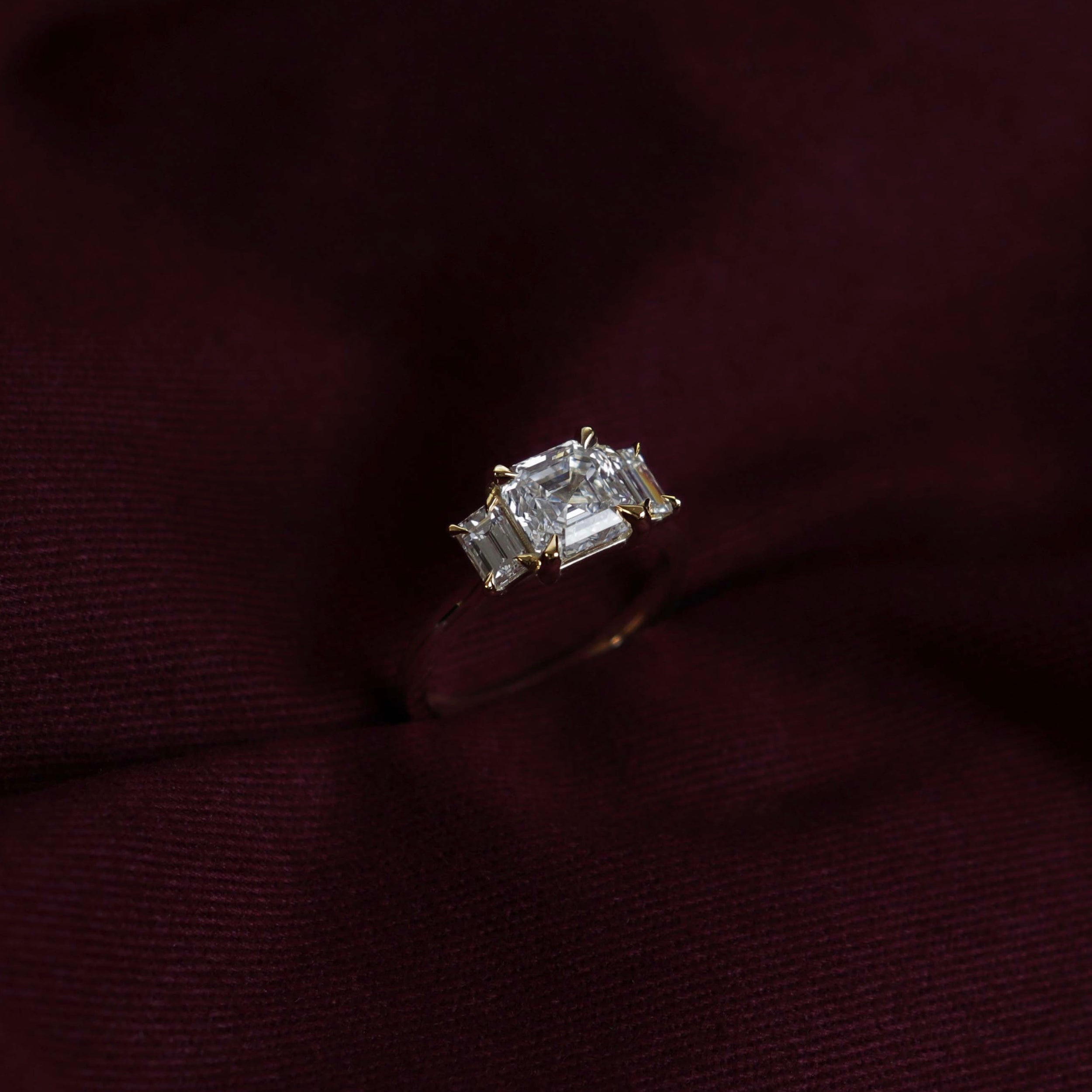 1.0 Carats Asscher Shape Moissanite Three Stone Engagement Ring