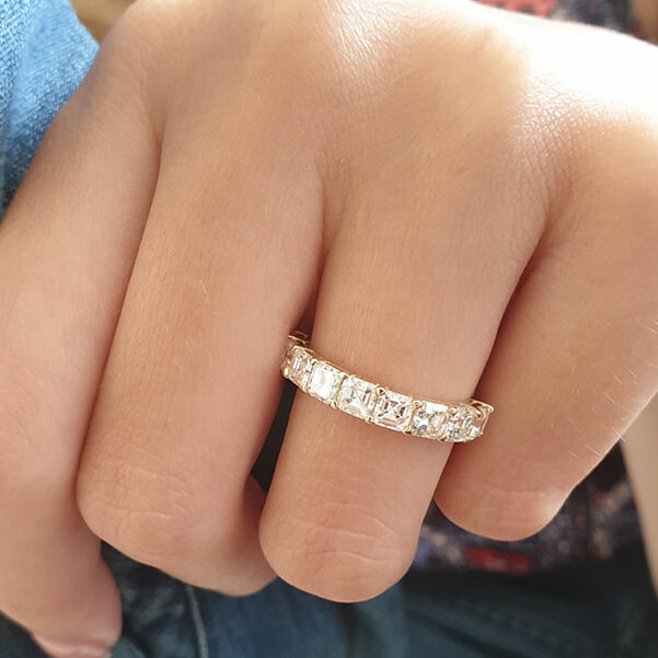 2.0 Carats Lab Grown Diamond Asscher Shape Half Eternity Wedding Band