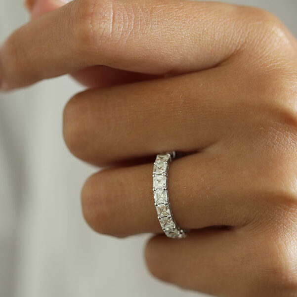 2.0 Carats Lab Grown Diamond Asscher Shape Half Eternity Wedding Band