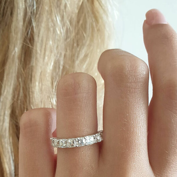2.0 Carats Lab Grown Diamond Asscher Shape Half Eternity Wedding Band