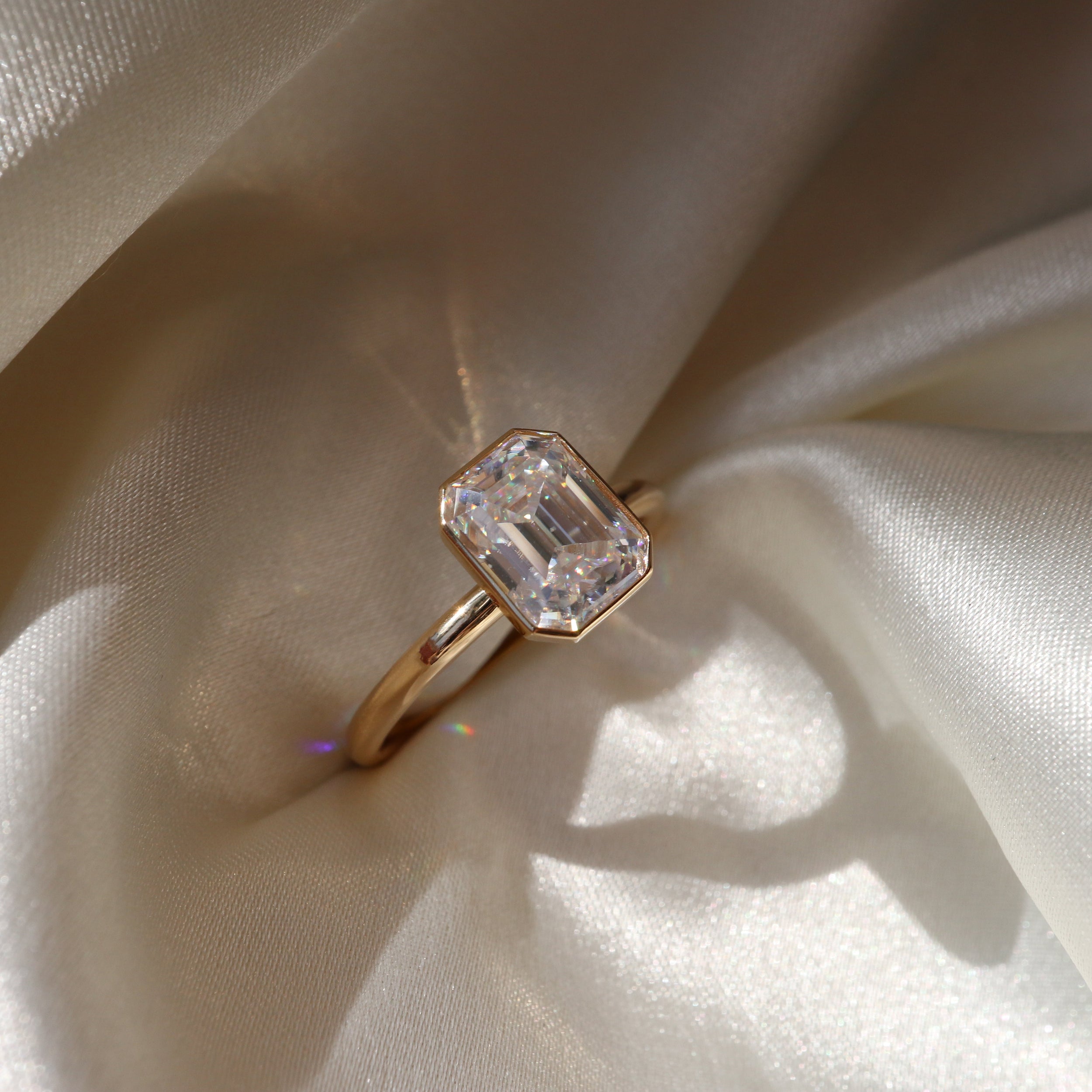 1.60 Carats Emerald Shape Moissanite Bezel Solitaire Engagement Ring