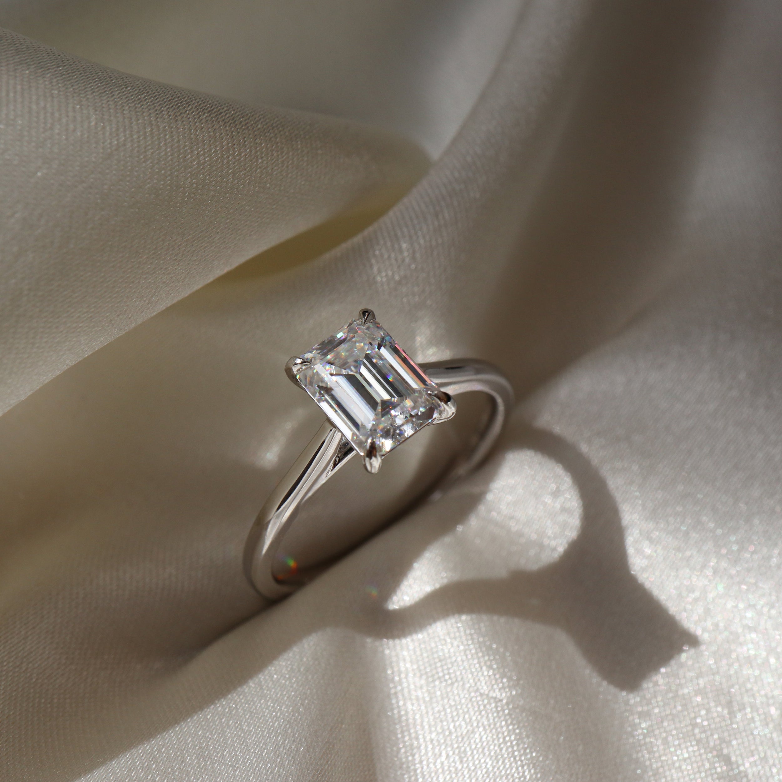 1.60 Carats Emerald Shape Solitaire Moissanite Engagement Ring