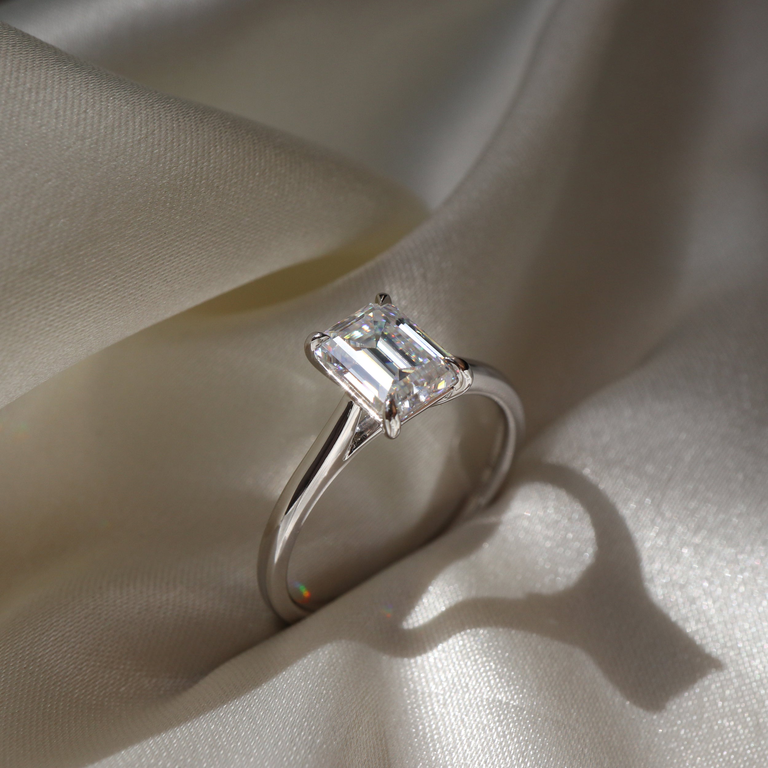 1.60 Carats Emerald Shape Solitaire Moissanite Engagement Ring